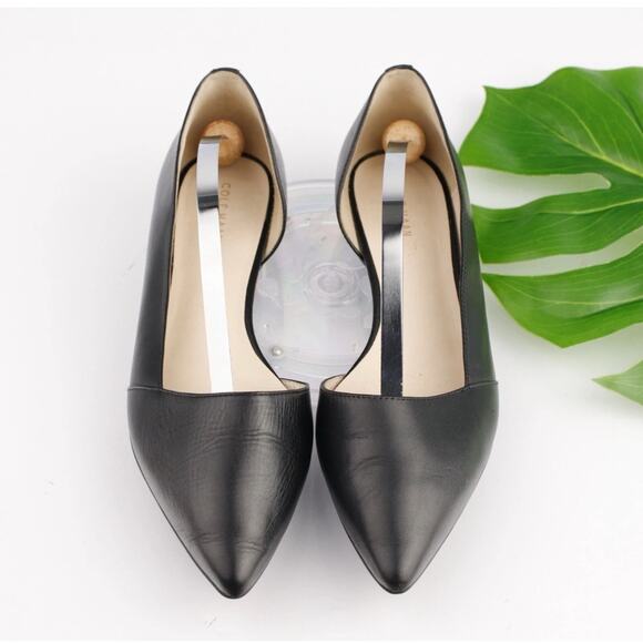 Cole Haan Womens Bambra Skimmer Flat Size 8.5 Black Leather Pointed D'Orsay Shoe - Picture 1 of 8